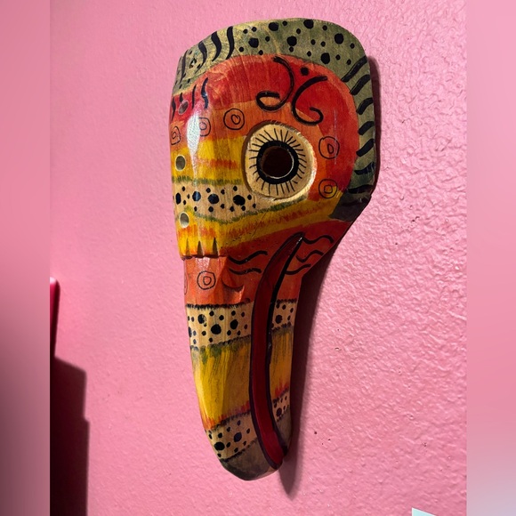 Vintage Colorful Toucan Hand Carved Wooden Bird Mask Wall Hanging Decor